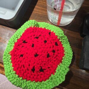 Handmade Crochet Watermelon Coaster 🍉✨